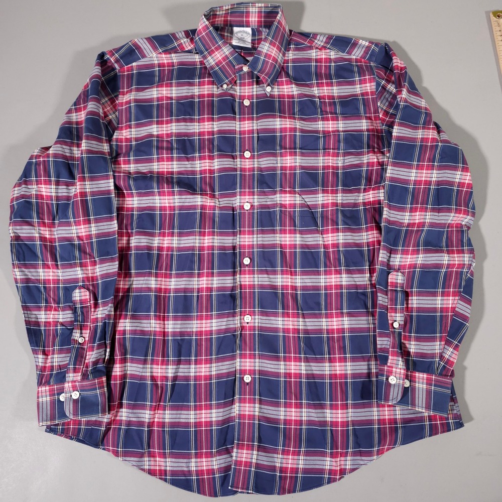 Brooks Brothers Button Down Mens XL Blue Red Plaid Regent Non-Iron Cotton Shirt